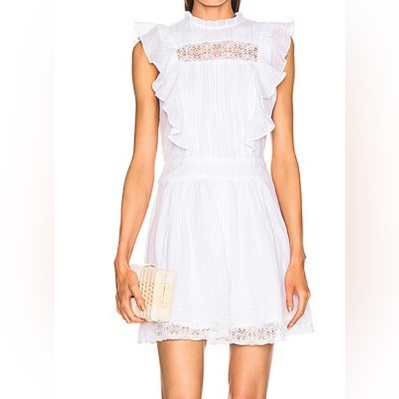 Frame Lace Pintuck Ruffle White Dress Ethereal Peasant - Picture 1 of 10